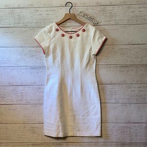 Vintage 80s 90s Maria Casero Petite White Waffle Knit Red Gingham Dress